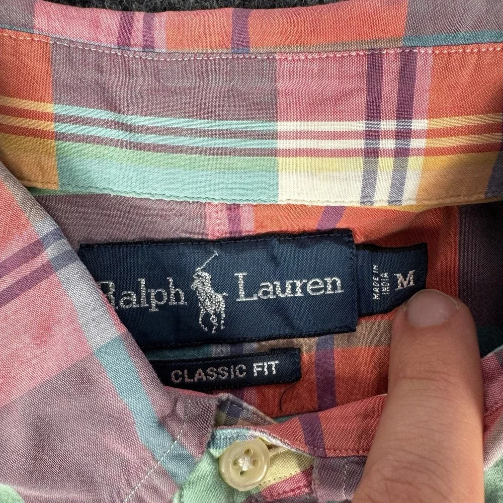 Polo Ralph Lauren Shirt Men's M Plaid Button Down Short Pastel Multi Pony